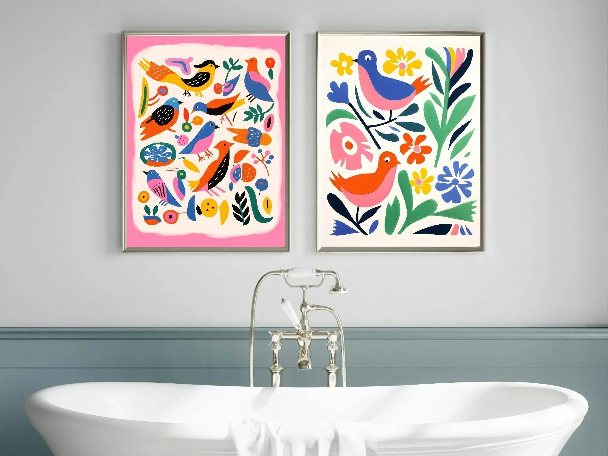 Birds On Pink Background Print | Abstract Wall Art - Larosier Prints