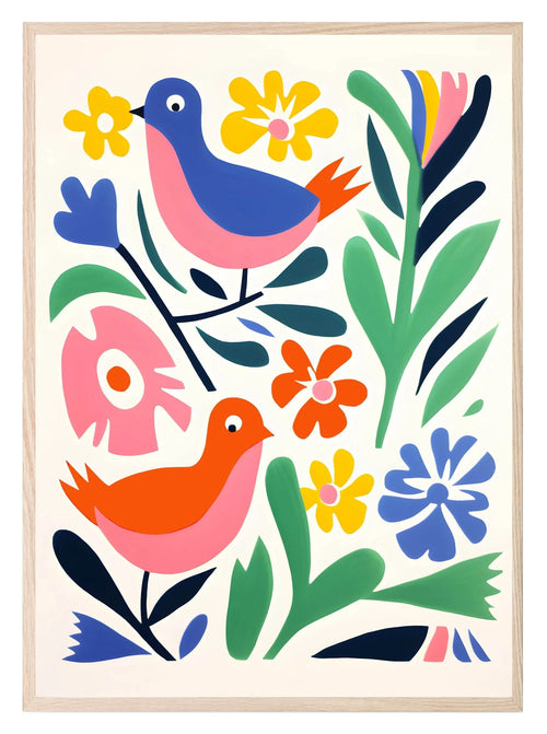 Birds On White Background Print | Abstract Wall Art - Larosier Prints