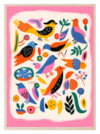 Birds On Pink Background Print | Abstract Wall Art - Larosier Prints