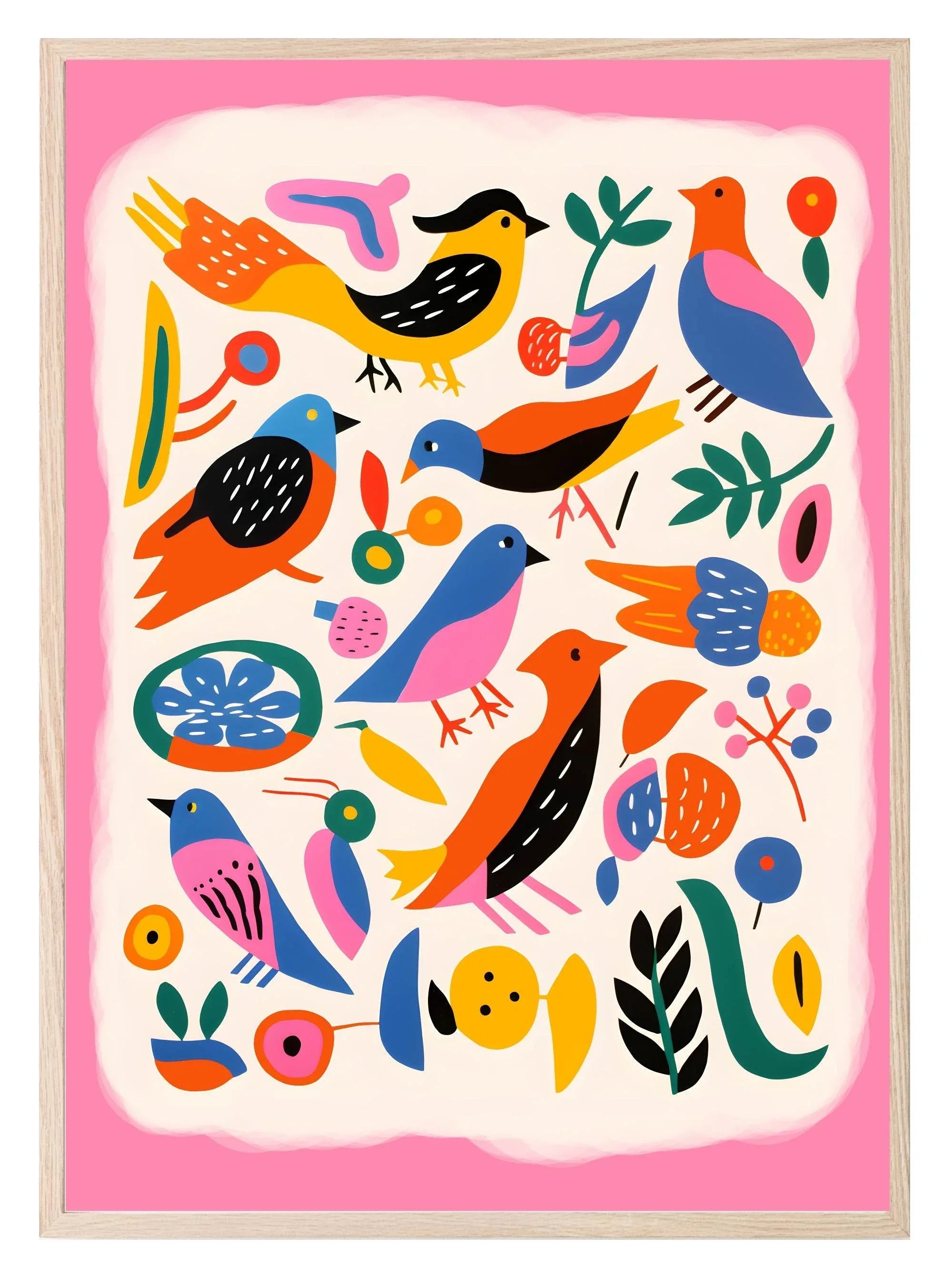 Birds On Pink Background Print | Abstract Wall Art - Larosier Prints