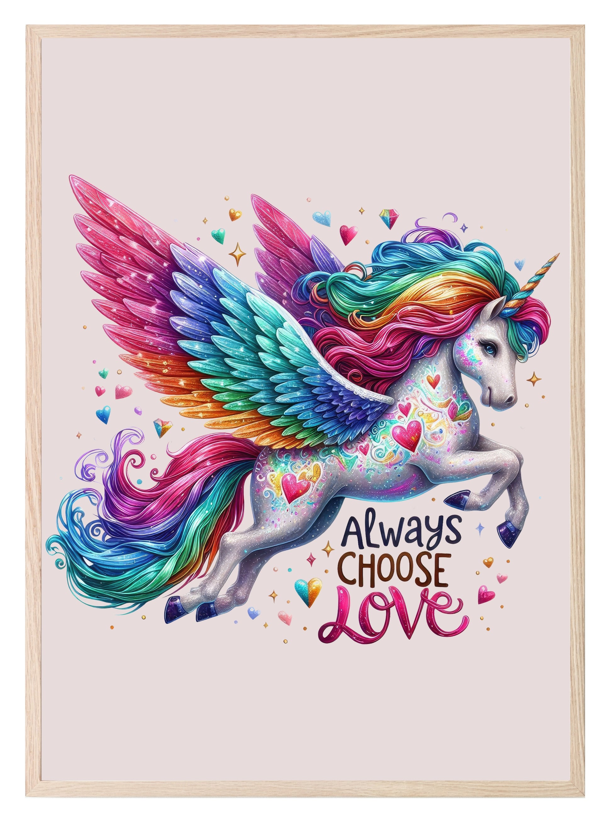 Always Choose Love Print | Unicorn Kids Wall Art