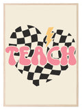 Retro Heart Teach Print | Teacher Wall Art Gift - Larosier Prints