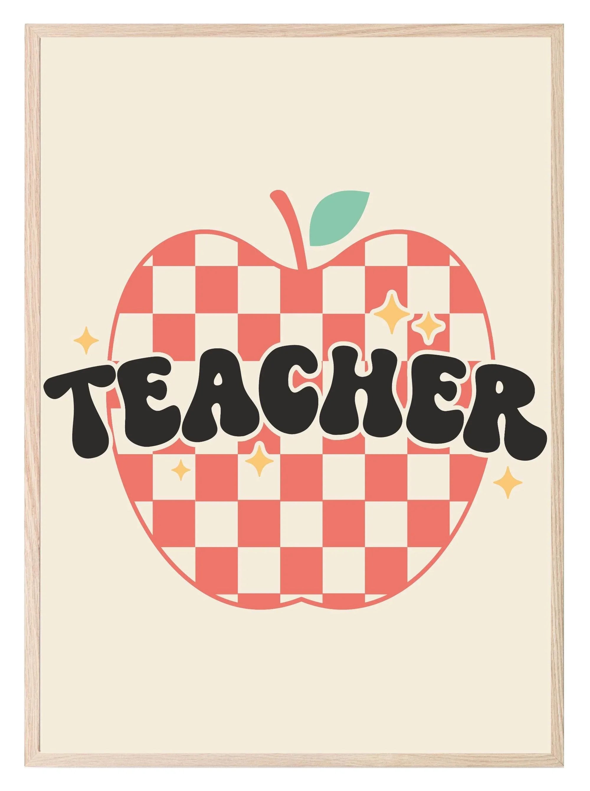 Retro Apple Teacher Life Print | Teacher Wall Art Gift - Larosier Prints