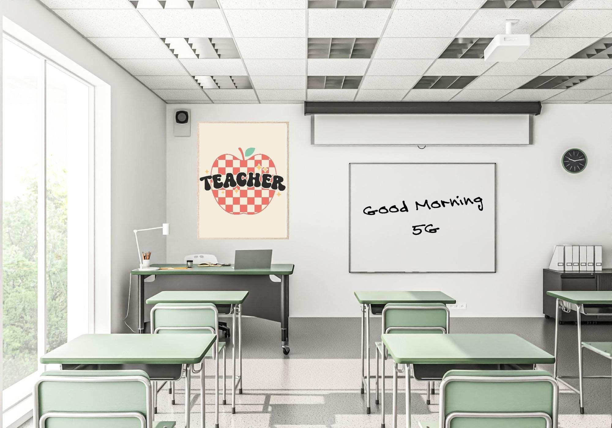 Retro Apple Teacher Life Print | Teacher Wall Art Gift - Larosier Prints