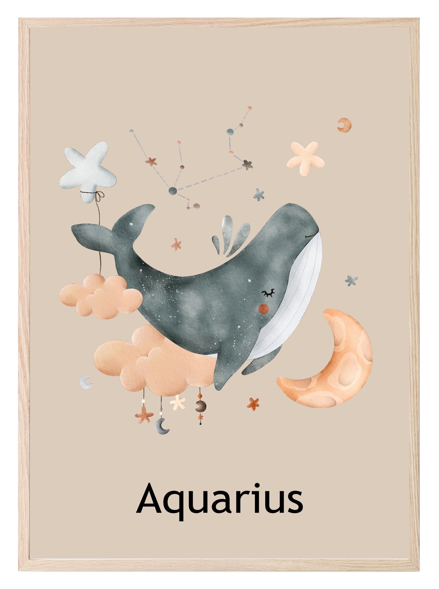 Kids Star Sign Print | Zodiac Birthday Wall Art Aquarius