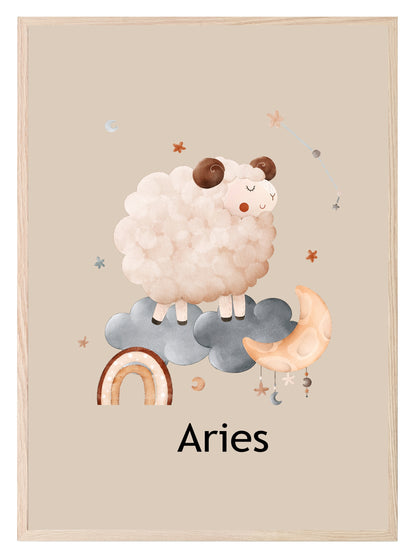 Kids Star Sign Print | Zodiac Birthday Wall Art Aries