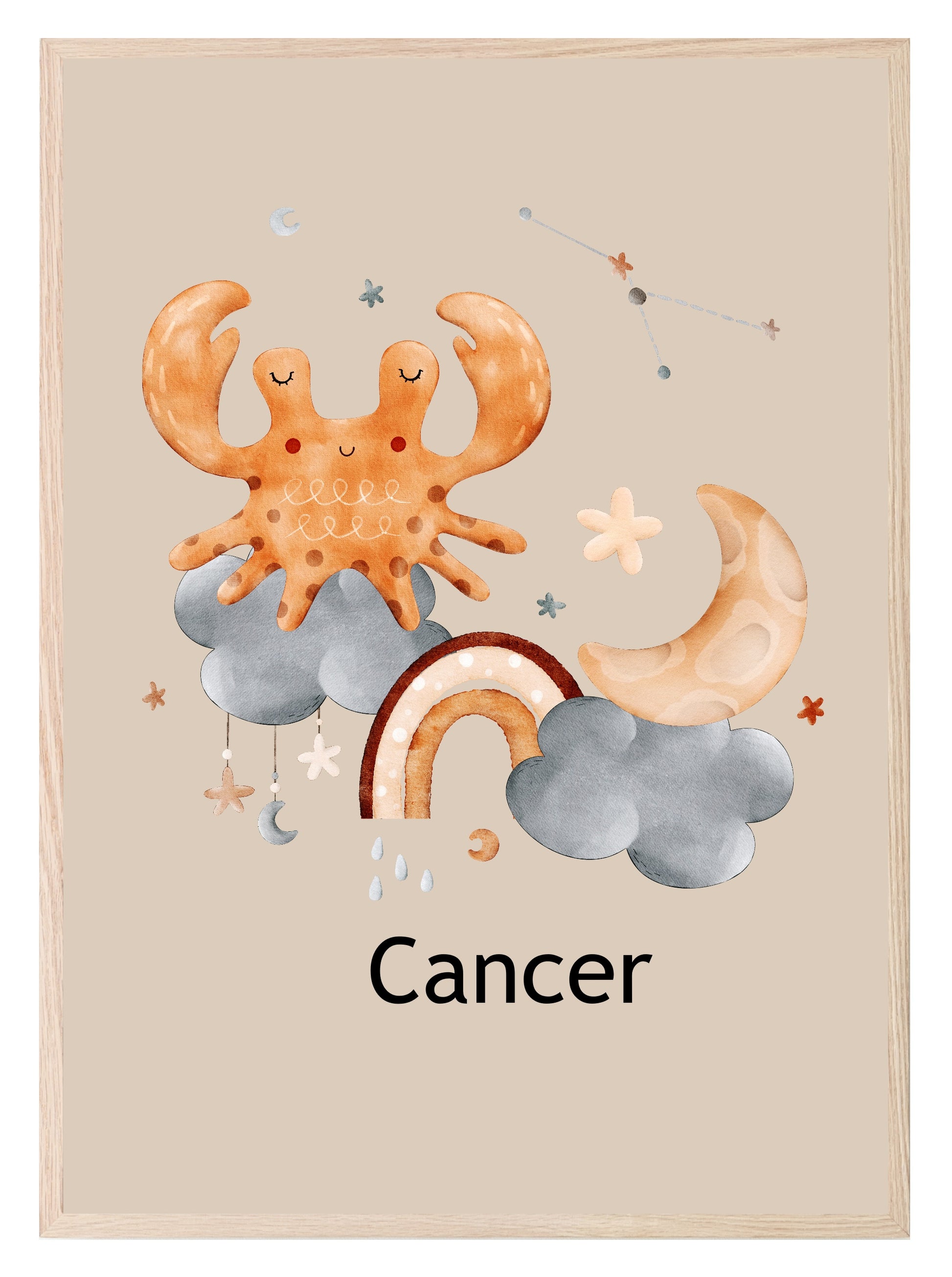 Kids Star Sign Print | Zodiac Birthday Wall Art Cancer