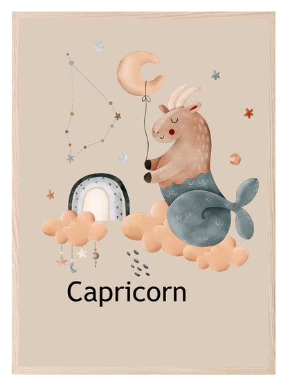 Kids Star Sign Print | Zodiac Birthday Wall Art Capricorn