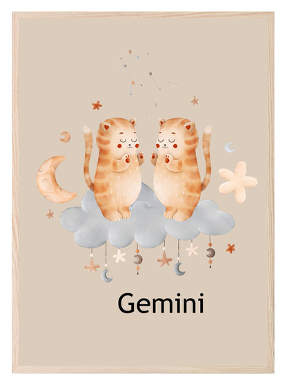 Kids Star Sign Print | Zodiac Birthday Wall Art Gemini