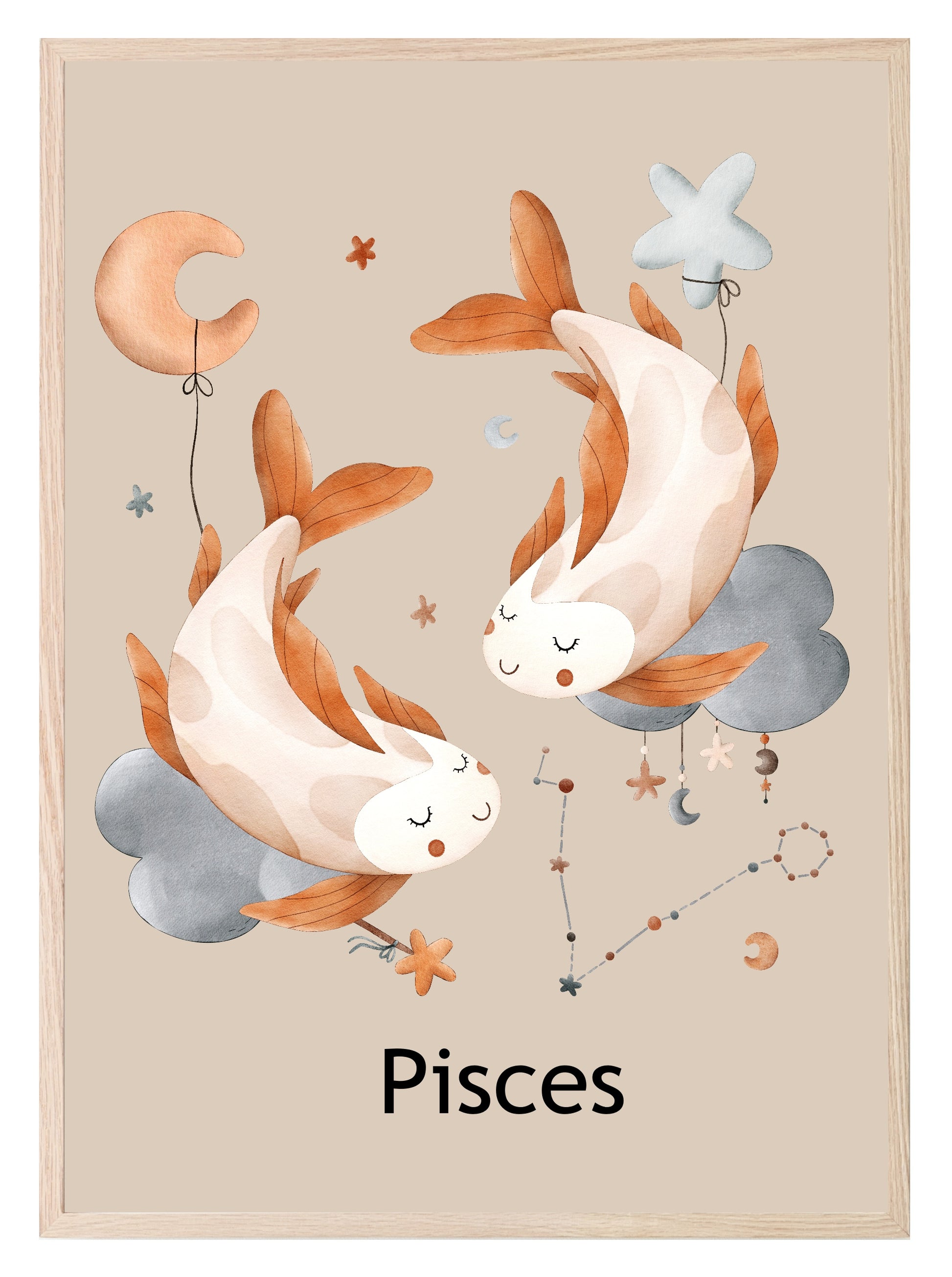 Kids Star Sign Print | Zodiac Birthday Wall Art Pisces