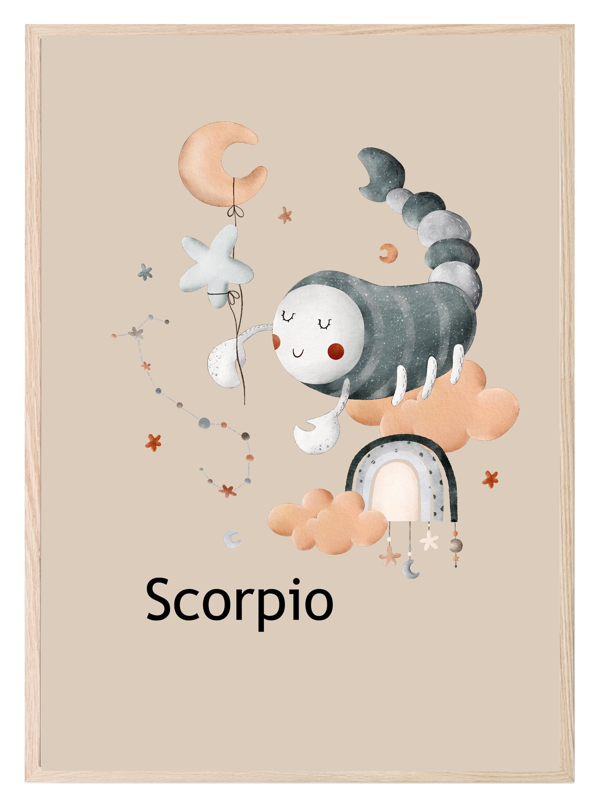 Kids Star Sign Print | Zodiac Birthday Wall Art Scorpio