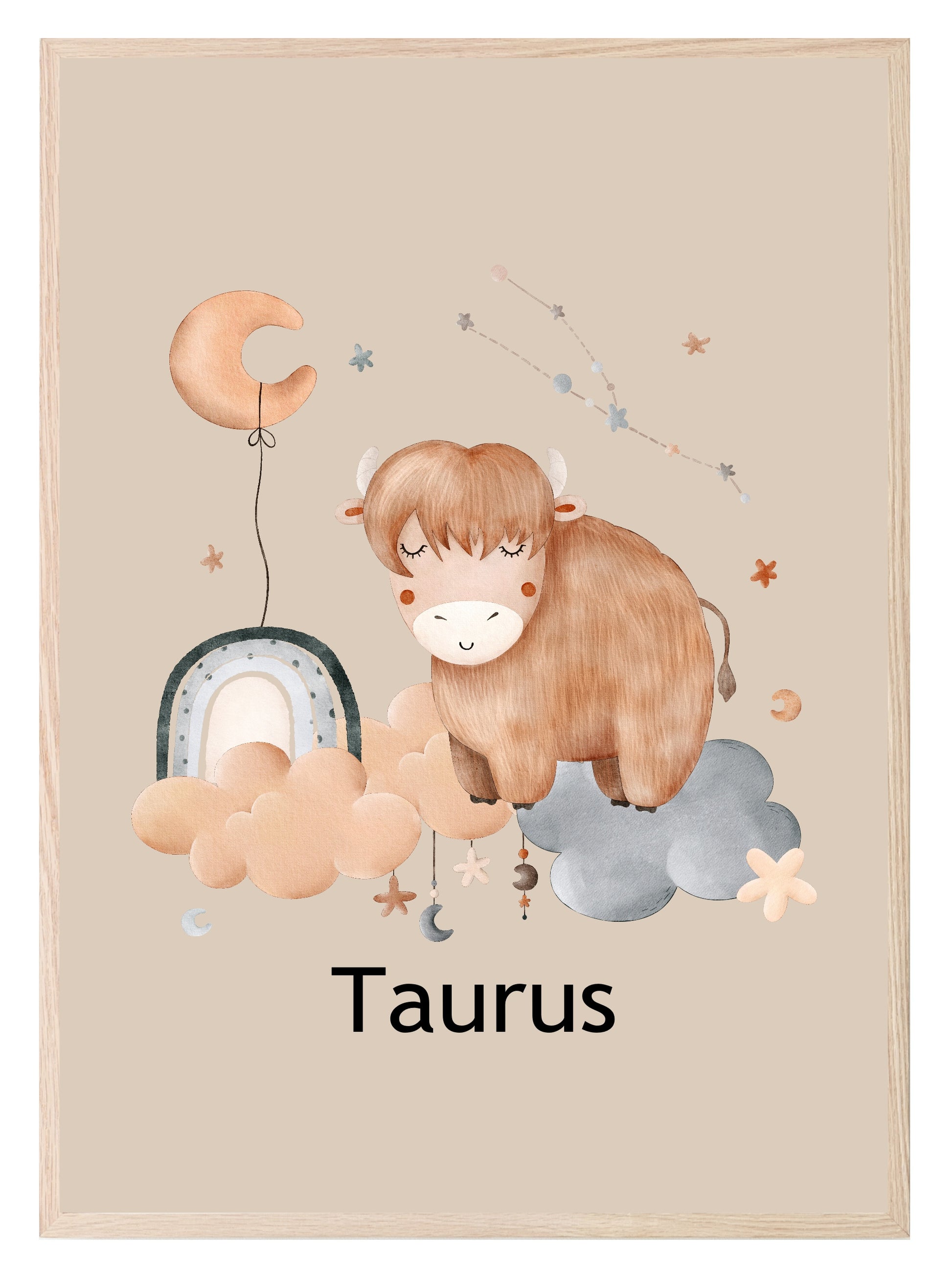 Kids Star Sign Print | Zodiac Birthday Wall Art Taurus