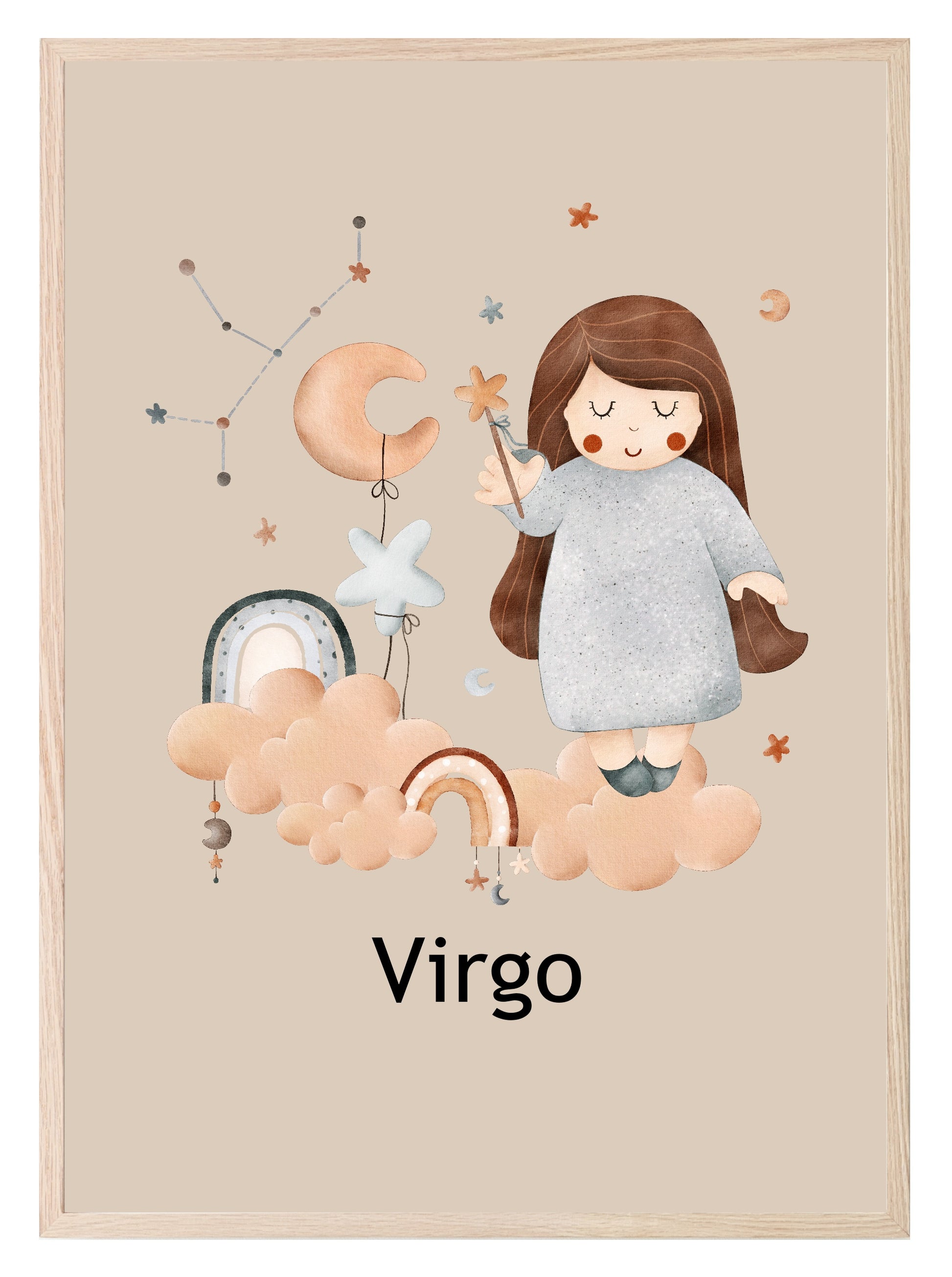 Kids Star Sign Print | Zodiac Birthday Wall Art Virgo