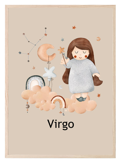 Kids Star Sign Print | Zodiac Birthday Wall Art Virgo