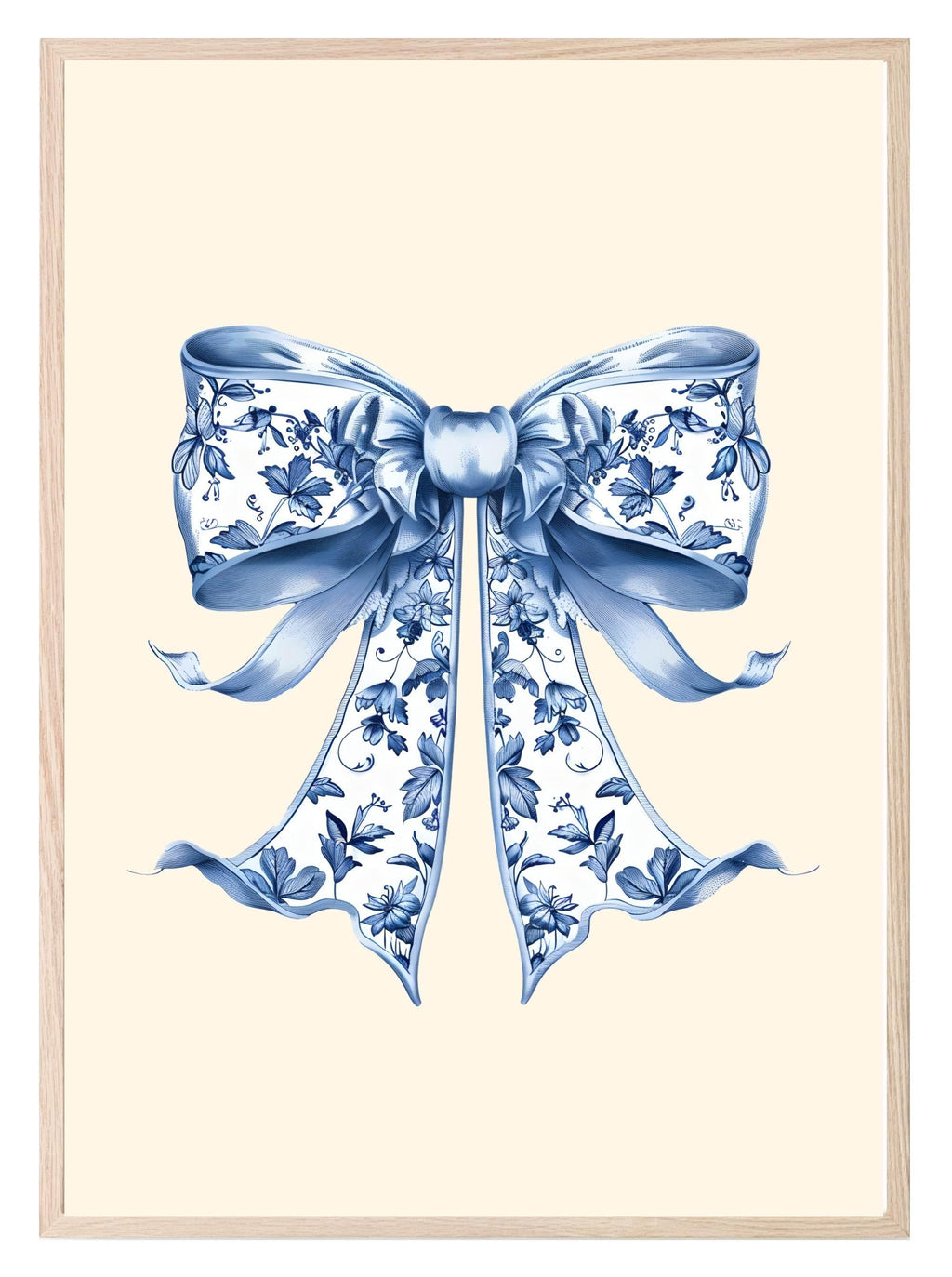 Chinoiserie Toile De Jouy Bow Print | Blue Floral Wall Art - Larosier Prints