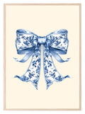 Chinoiserie Toile De Jouy Bow Print | Blue Floral Wall Art - Larosier Prints