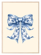 Chinoiserie Toile De Jouy Bow Print | Blue Floral Wall Art - Larosier Prints