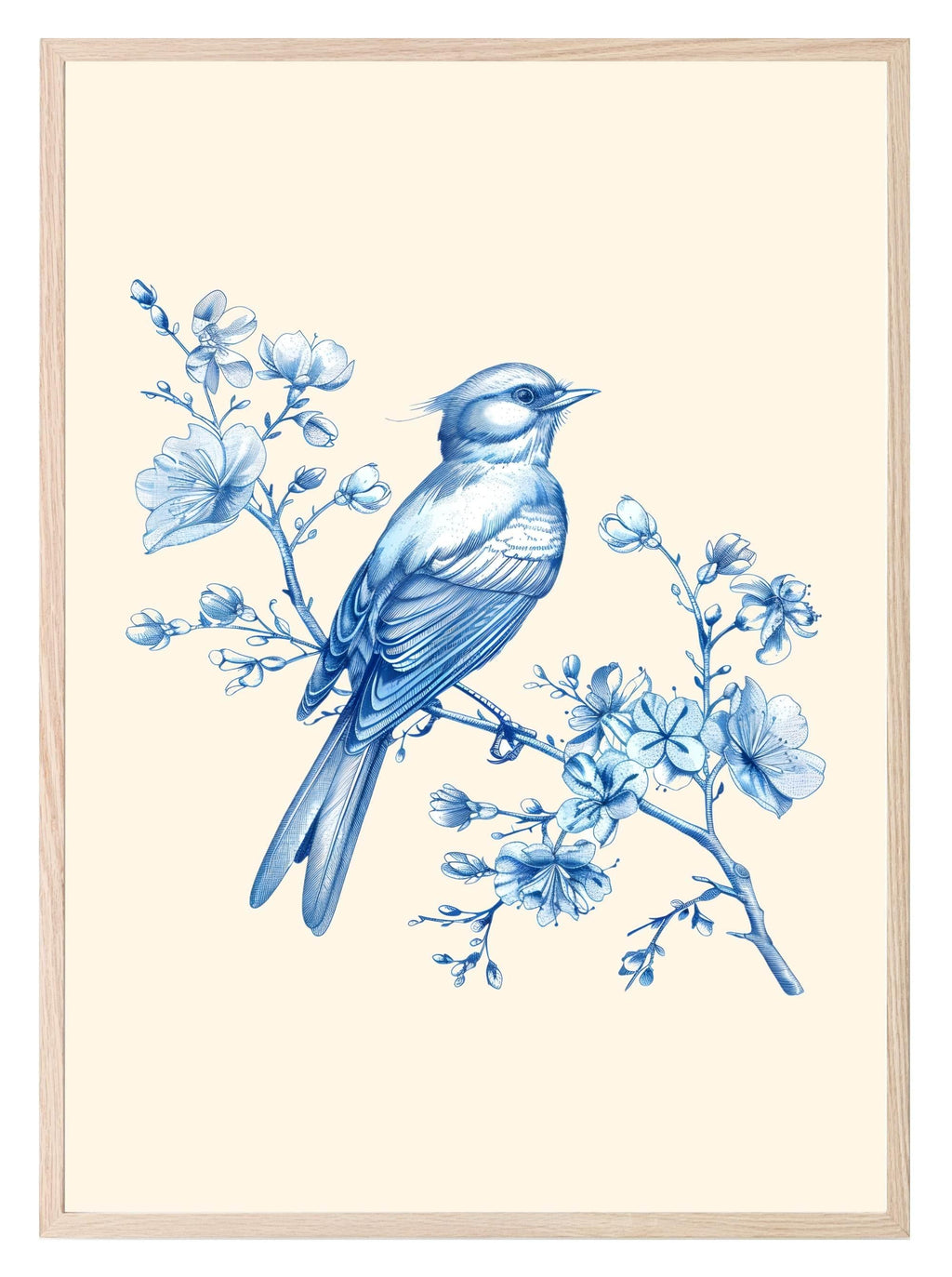 Chinoiserie Toile De Jouy Bird Print | Blue Floral Wall Art - Larosier Prints