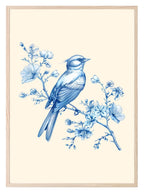 Chinoiserie Toile De Jouy Bird Print | Blue Floral Wall Art - Larosier Prints