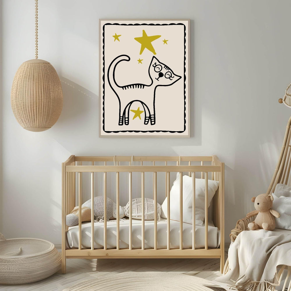 Cat Print | Stars | Chasing Dreams | Nursery Wall Art - Larosier Prints