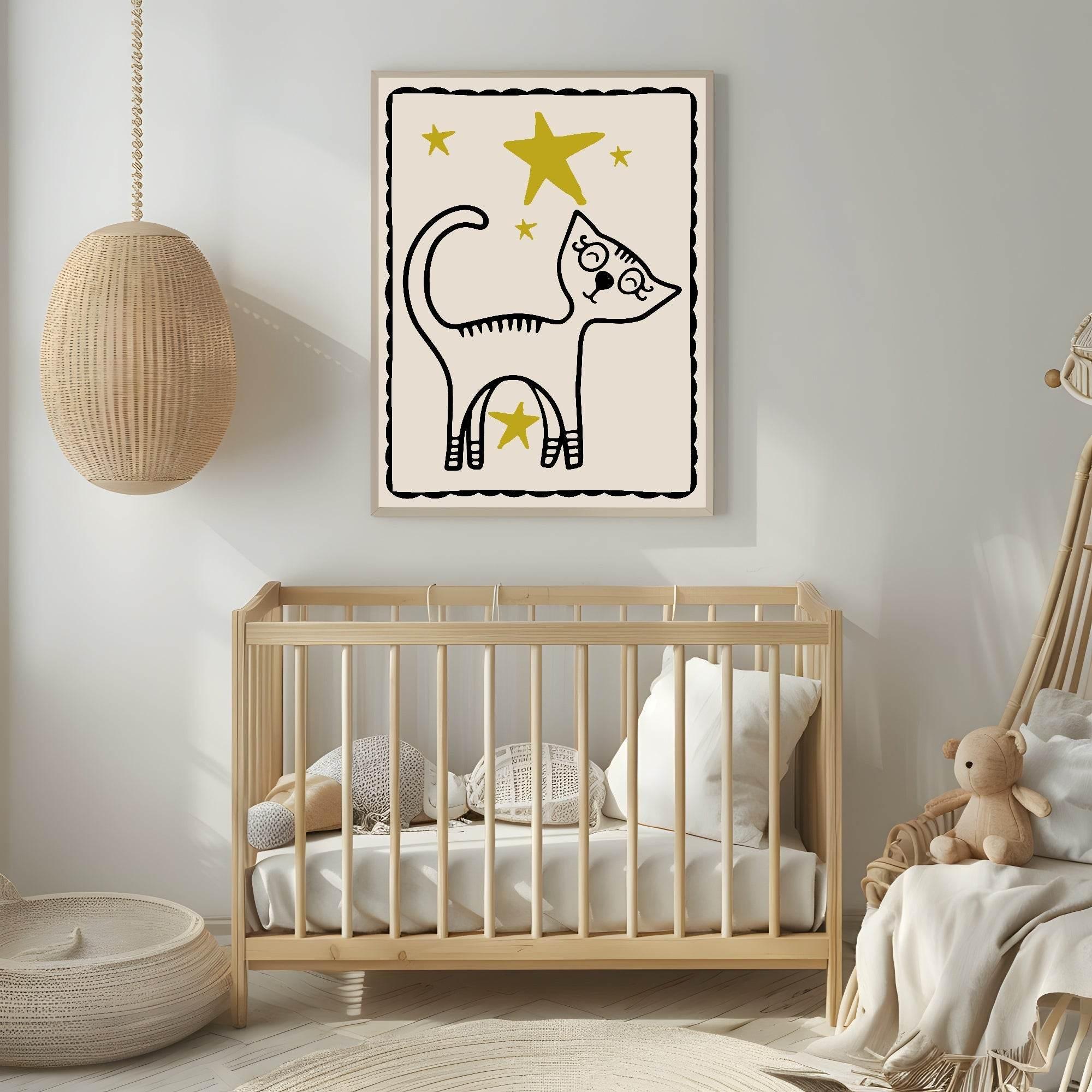 Cat Print | Stars | Chasing Dreams | Nursery Wall Art - Larosier Prints
