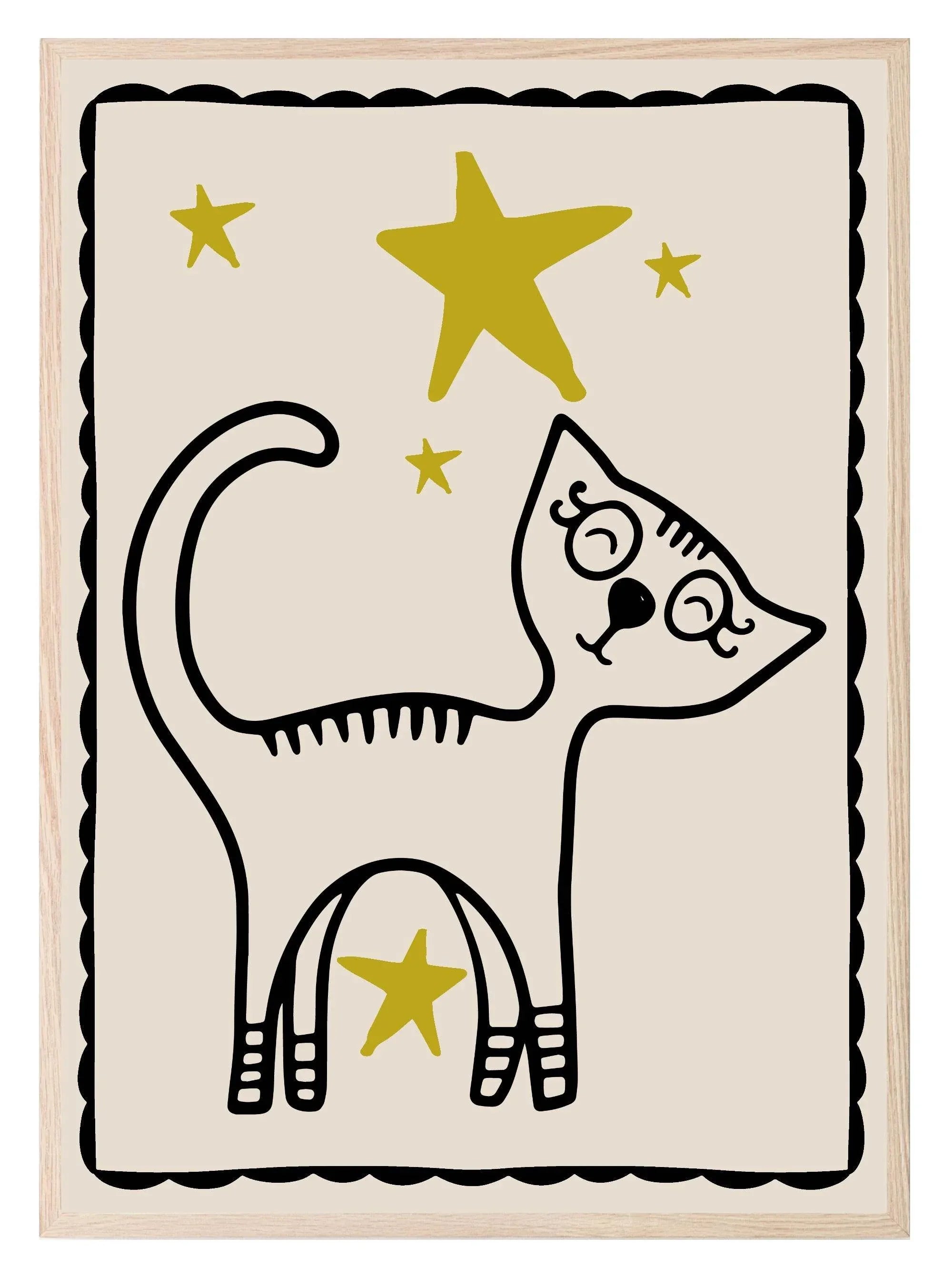 Cat Print | Stars | Chasing Dreams | Nursery Wall Art - Larosier Prints