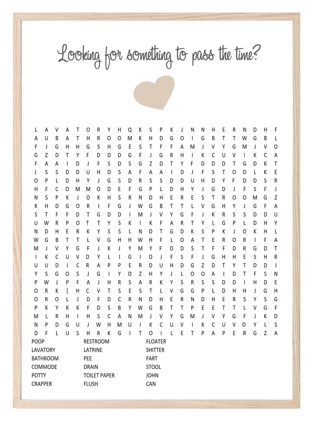 Bathroom Word Search Print | Toilet Humour Wall Art - Larosier Prints