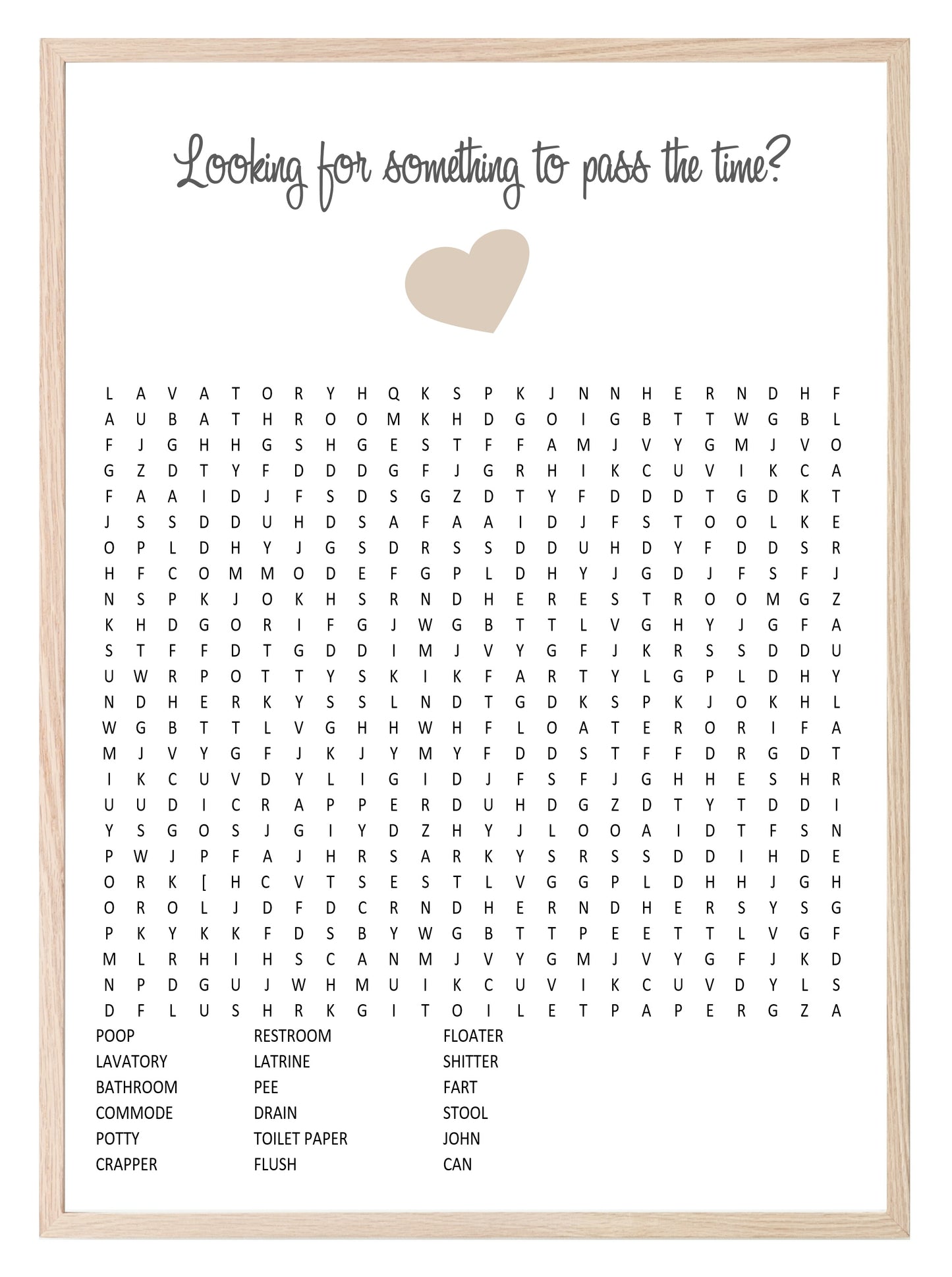 Bathroom Word Search Print | Toilet Humour Wall Art