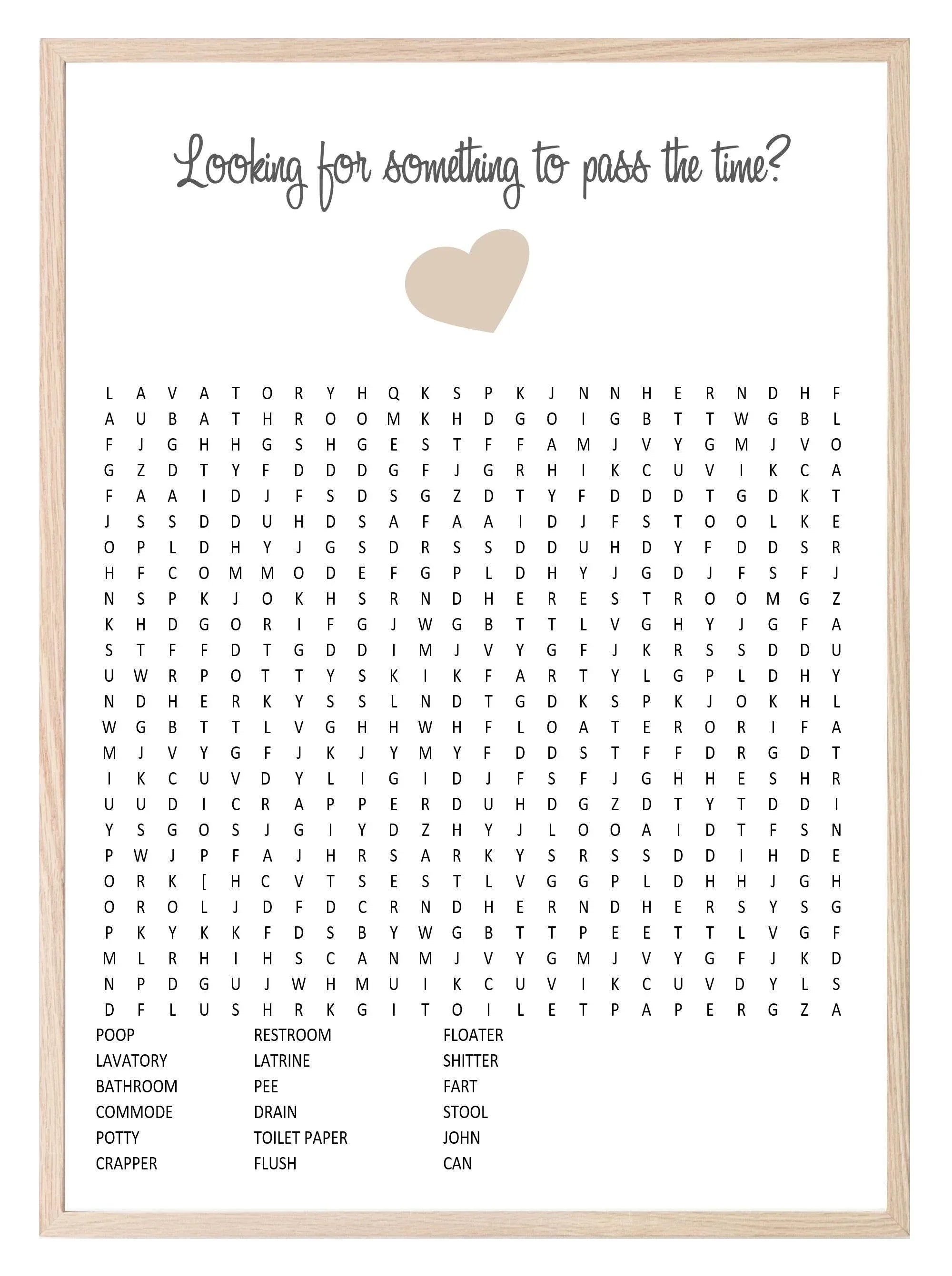 Bathroom Word Search Print | Toilet Humour Wall Art - Larosier Prints