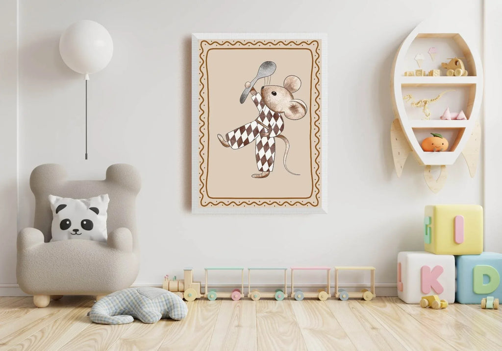 Mouse Print | Beige | Nursery Wall Art - Larosier Prints