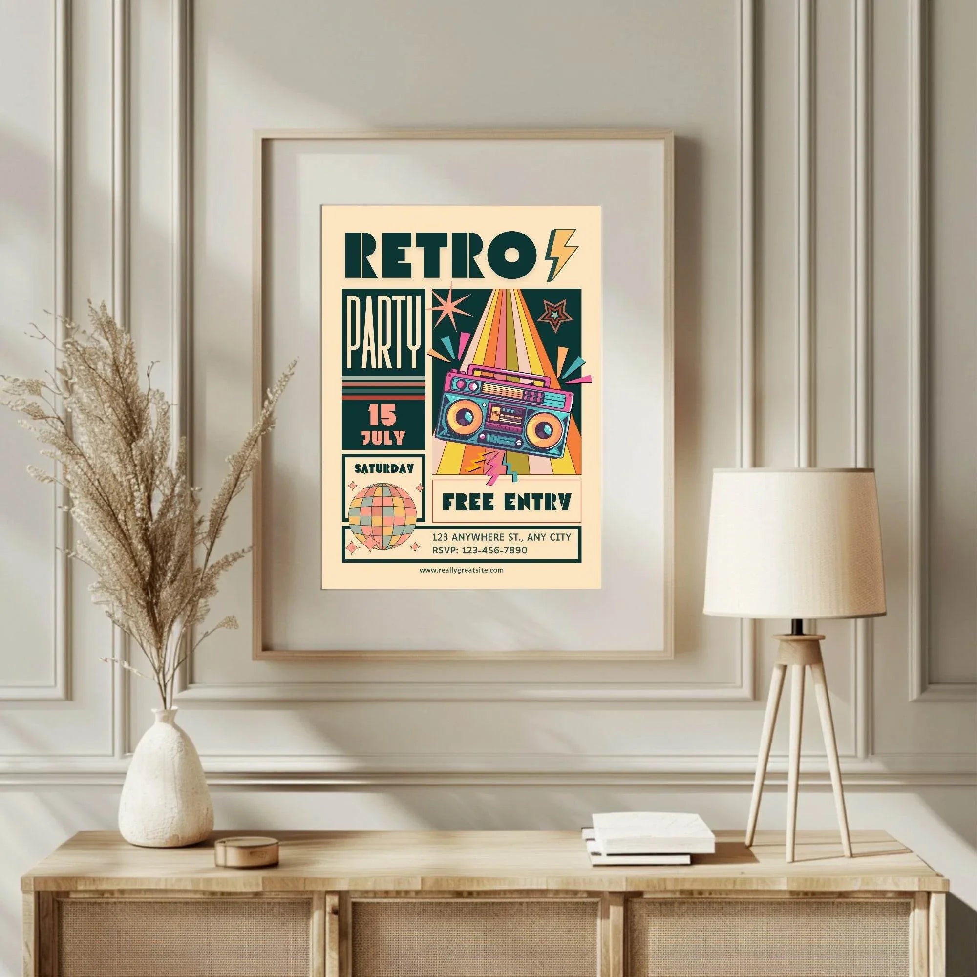 Retro Party Print | Free Entry | Retro Wall Art - Larosier Prints