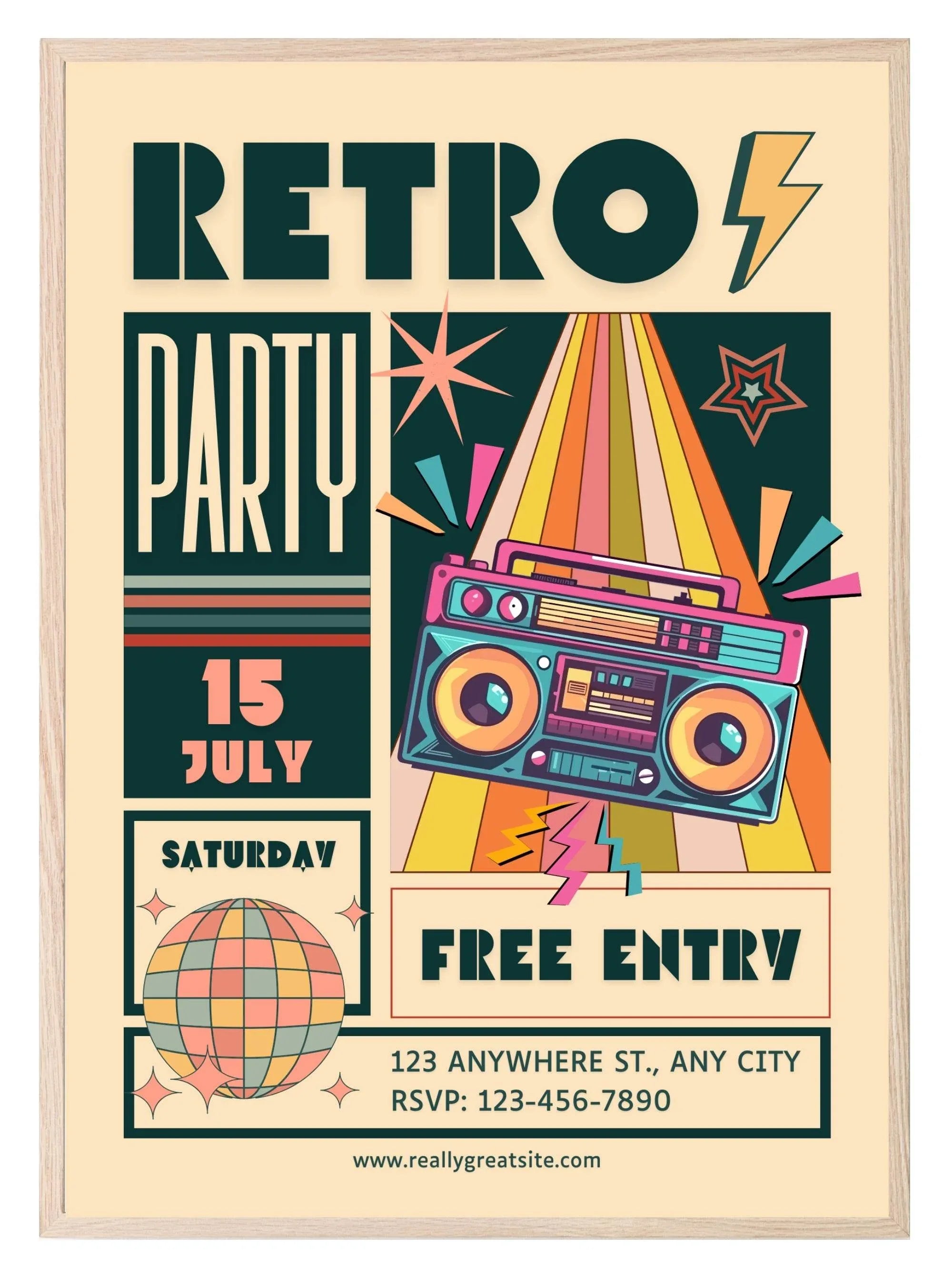 Retro Party Print | Free Entry | Retro Wall Art - Larosier Prints