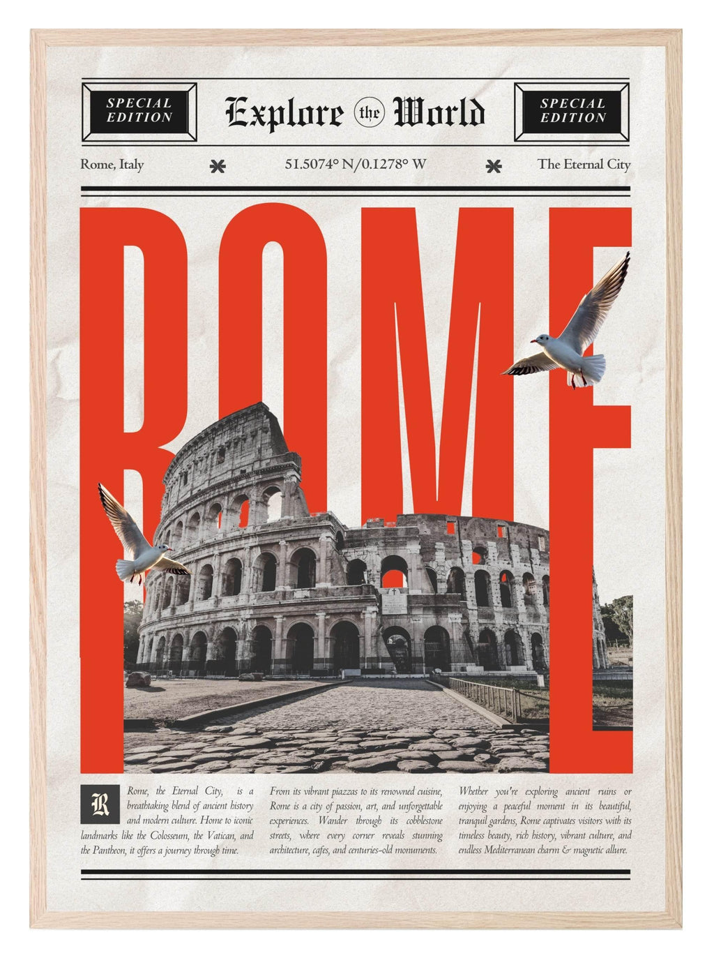 Rome Print | Newspaper | Colosseum | Travel Wall Art - Larosier Prints