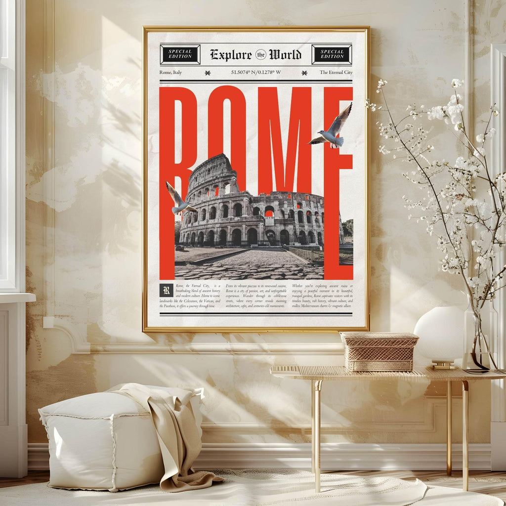 Rome Print | Newspaper | Colosseum | Travel Wall Art - Larosier Prints