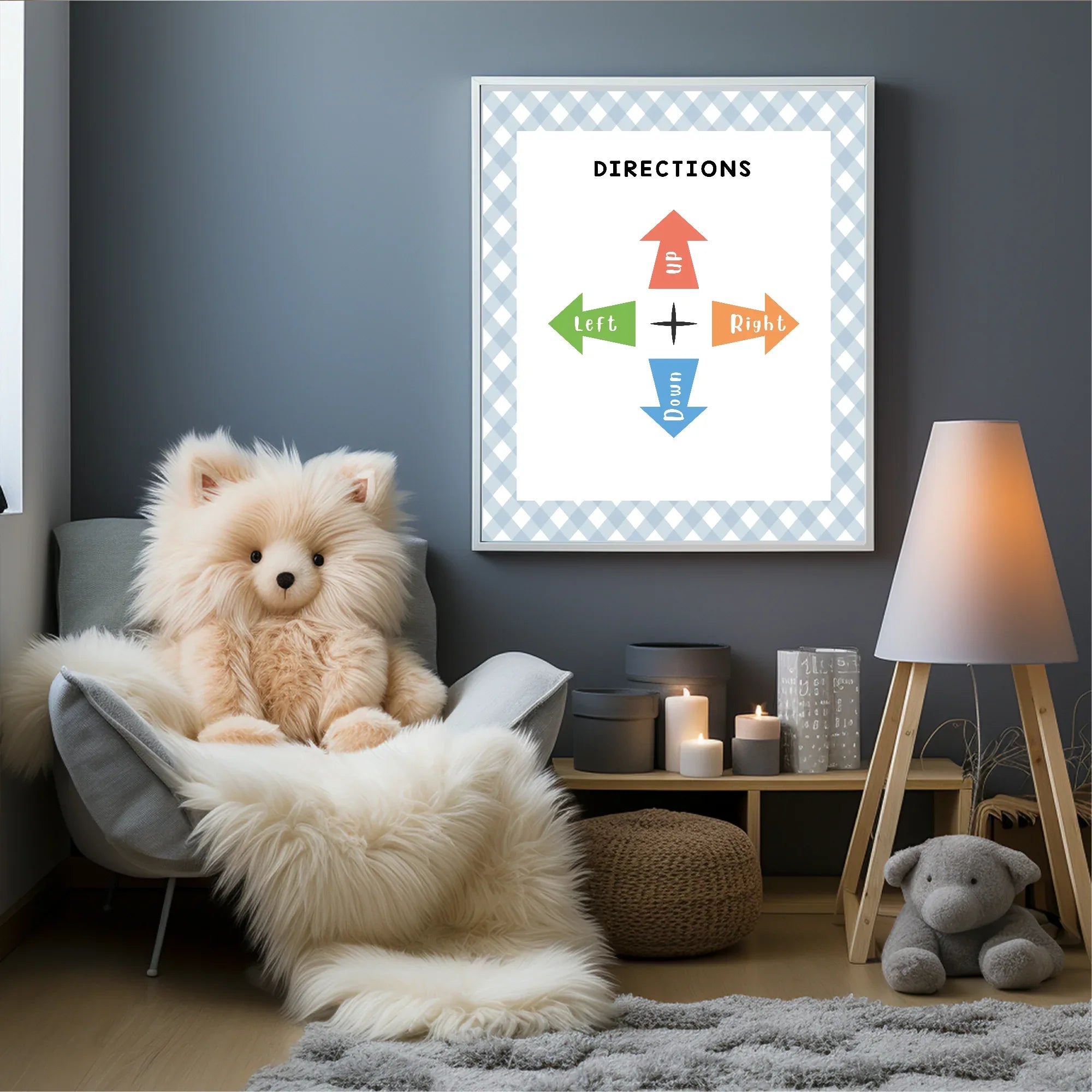 Pastel Plaid Directions Wall Art Poster| Blue, Pink or Mint Green - Larosier Prints