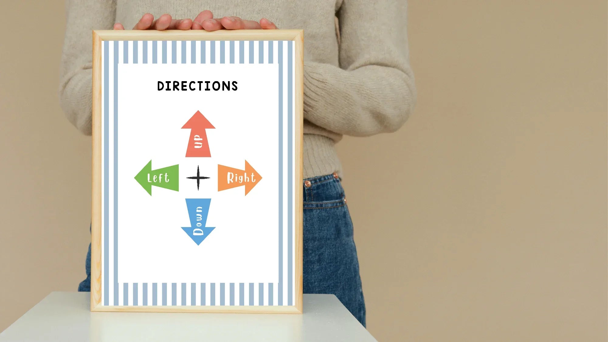 Pastel Stripe Directions Educational Wall Art Poster | Blue, Pink or Mint Green - Larosier Prints