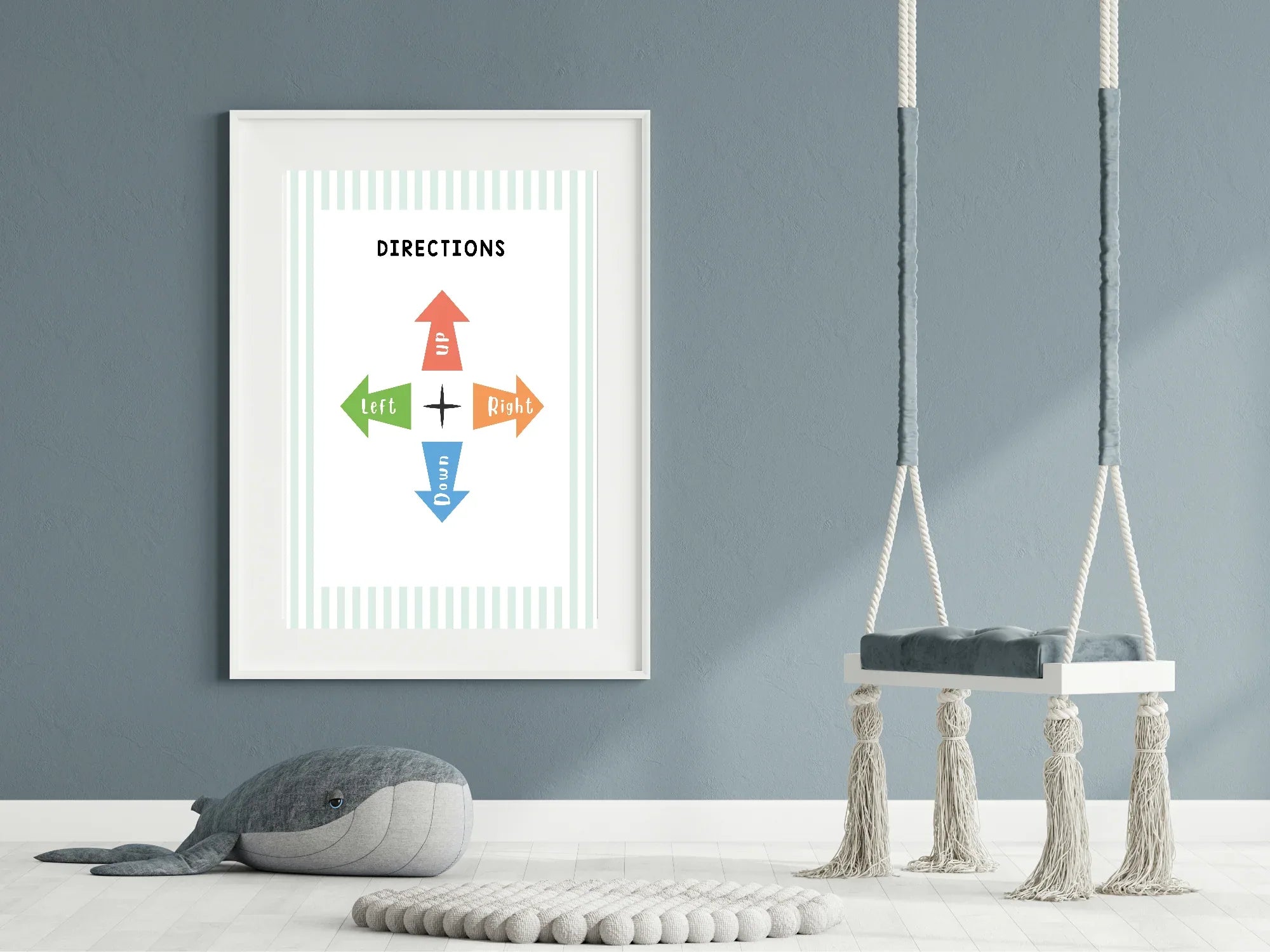 Pastel Stripe Directions Educational Wall Art Poster | Blue, Pink or Mint Green - Larosier Prints