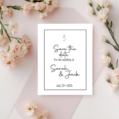 Minimalist Save The Date Wedding Cards & Envelopes | Black & White | Pack of 10