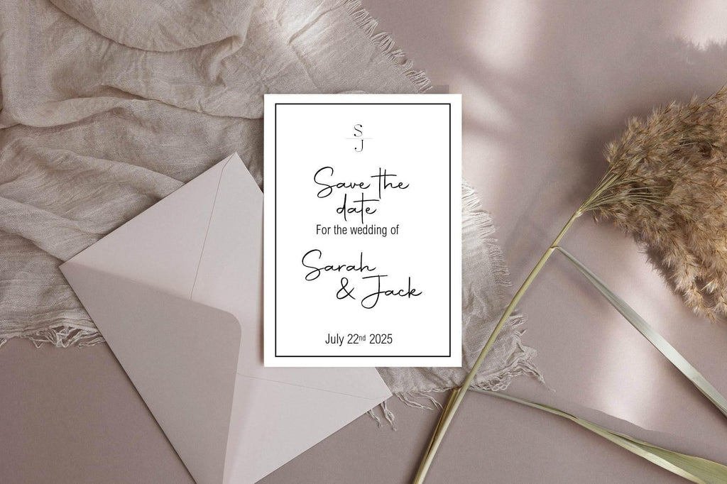 Minimalist Save The Date Wedding Party Cards & Envelopes | Pack of 10 - Larosier Prints
