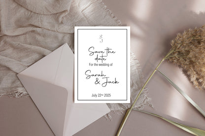 Minimalist Save The Date Wedding Cards & Envelopes | Black & White | Pack of 10