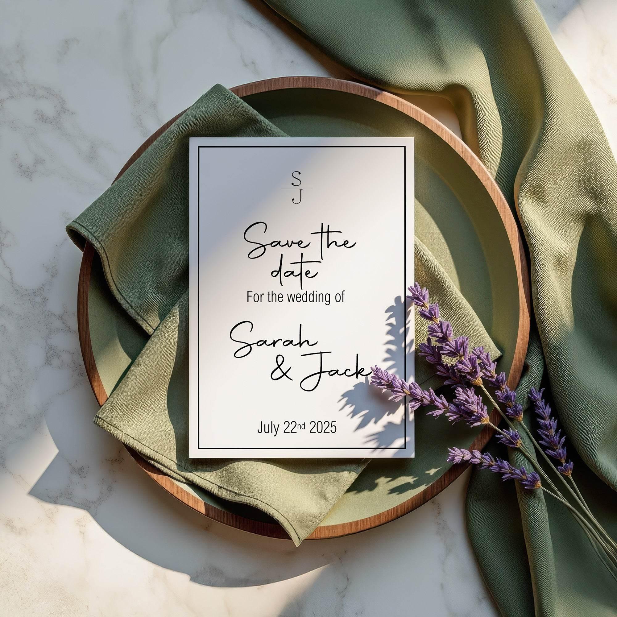 Minimalist Save The Date Wedding Party Cards & Envelopes | Pack of 10 - Larosier Prints