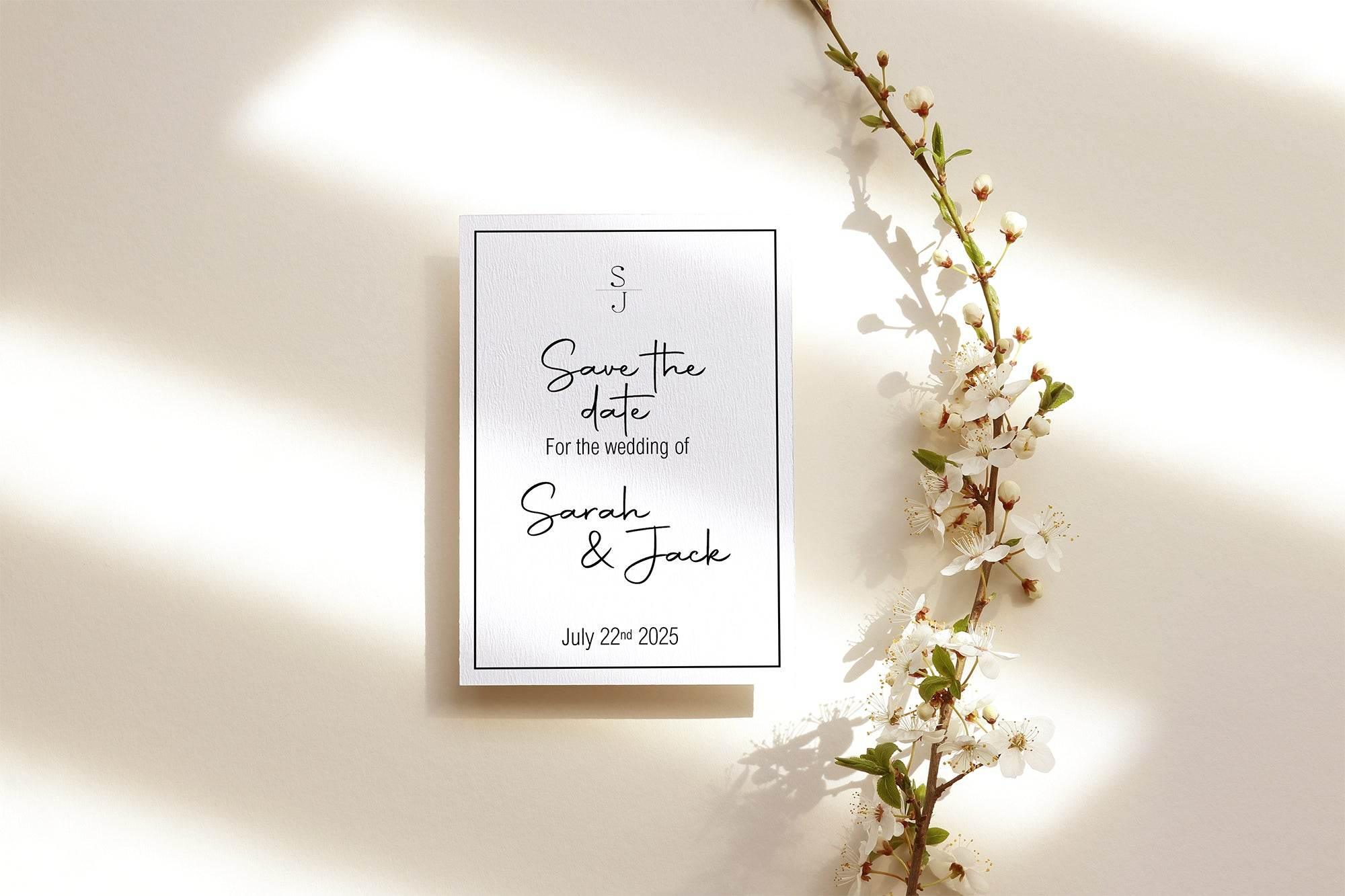 Minimalist Save The Date Wedding Party Cards & Envelopes | Pack of 10 - Larosier Prints