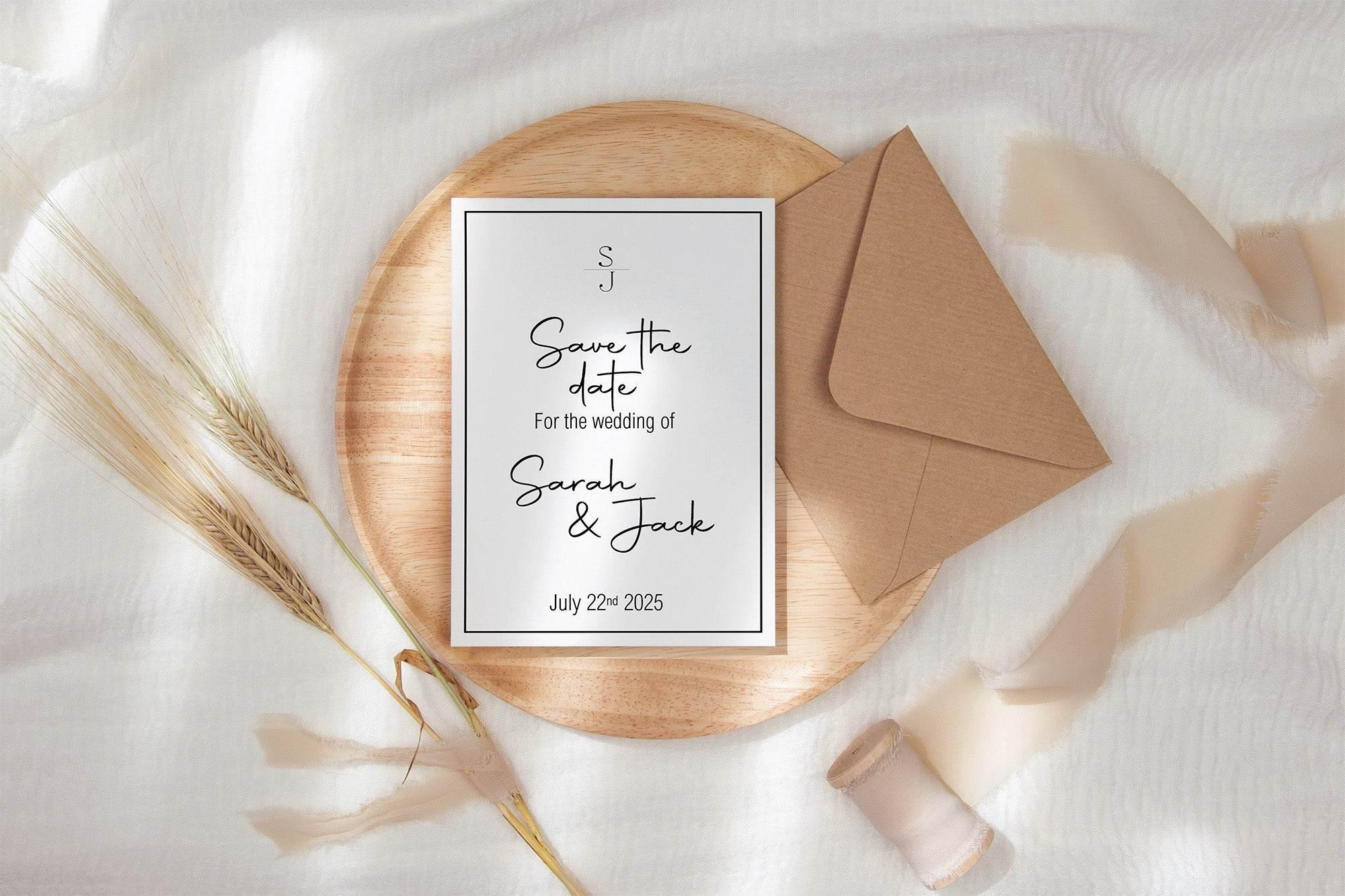 Minimalist Save The Date Wedding Party Cards & Envelopes | Pack of 10 - Larosier Prints