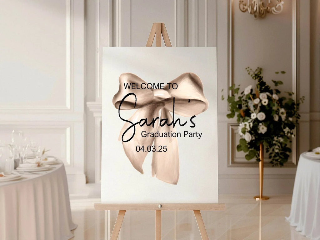 Beige Bow Welcome Graduation Party Sign - Larosier Prints