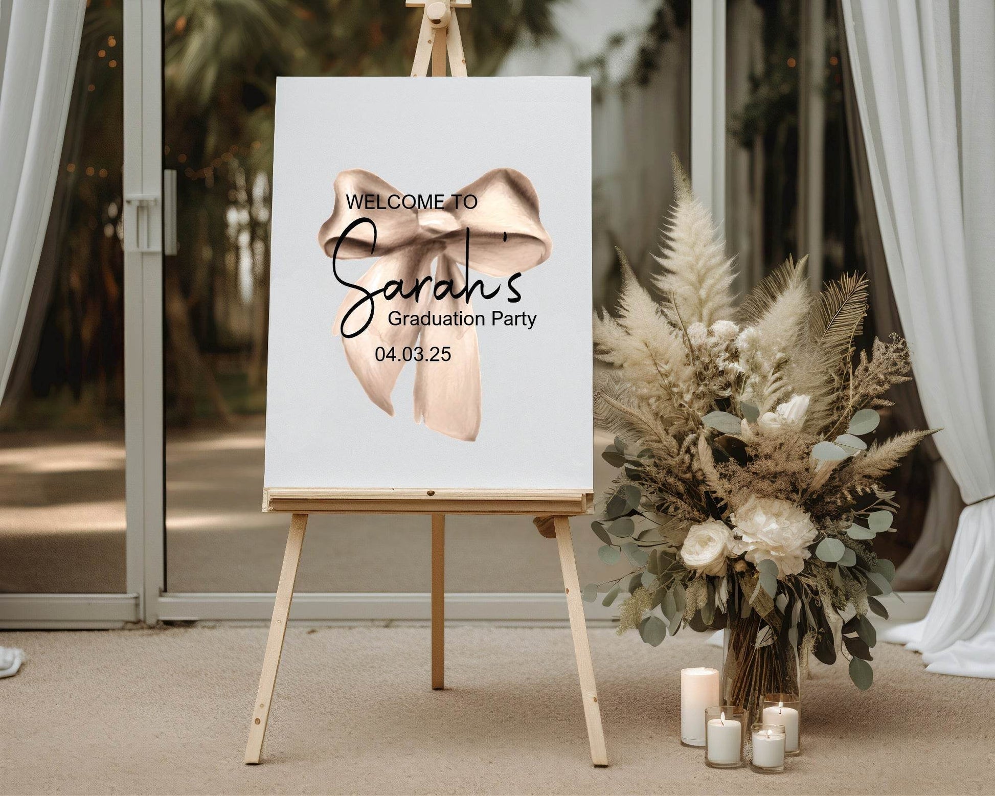Beige Bow Welcome Graduation Party Sign