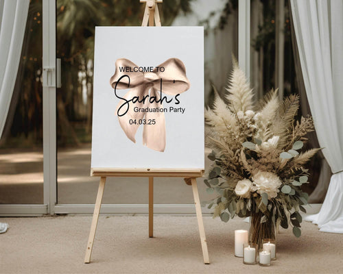 Beige Bow Welcome Graduation Party Sign - Larosier Prints