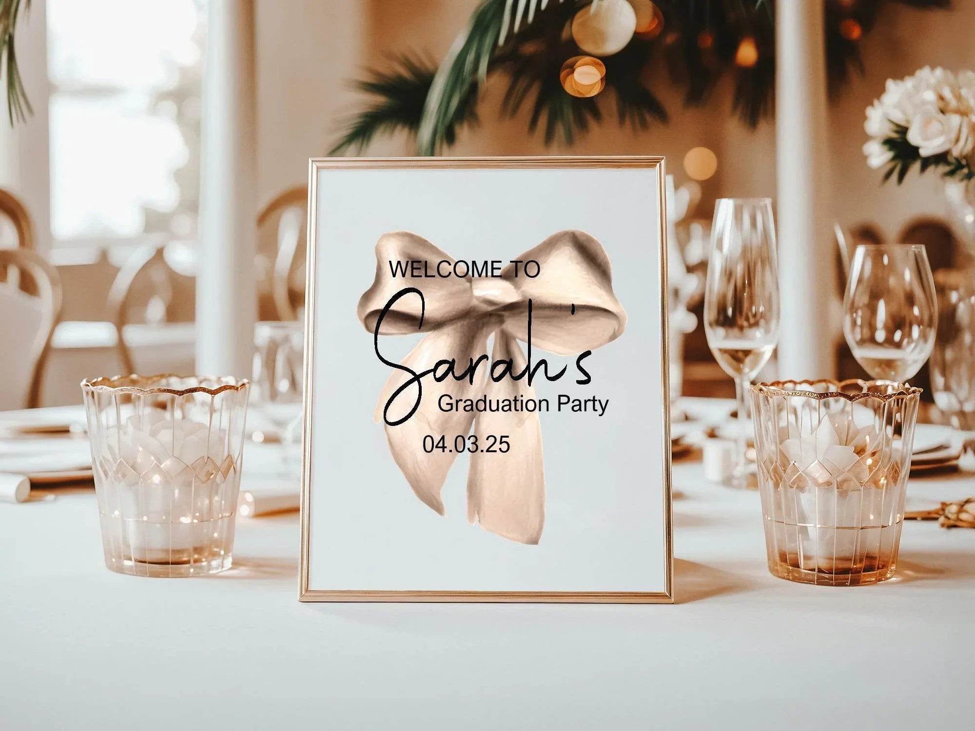 Beige Bow Welcome Graduation Party Sign - Larosier Prints