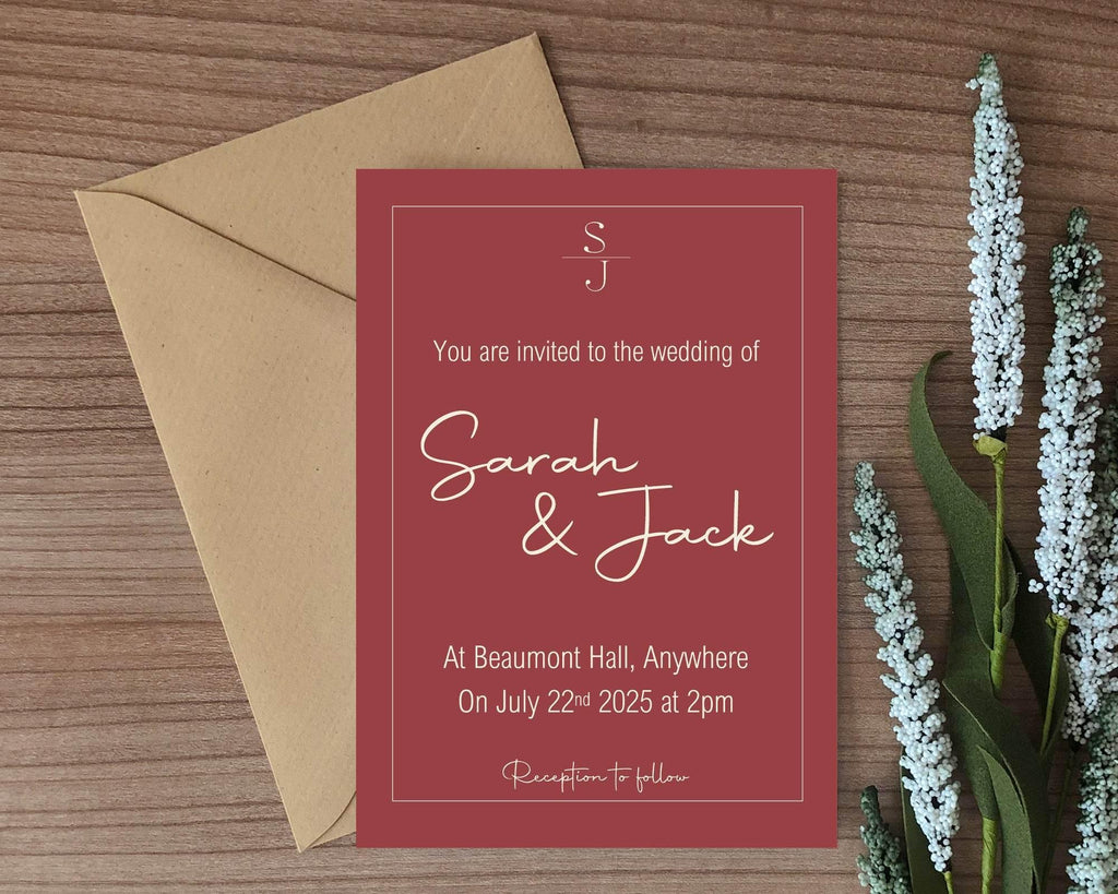Rosewood Wedding Party Invitations & Envelopes | Pack of 10 - Larosier Prints