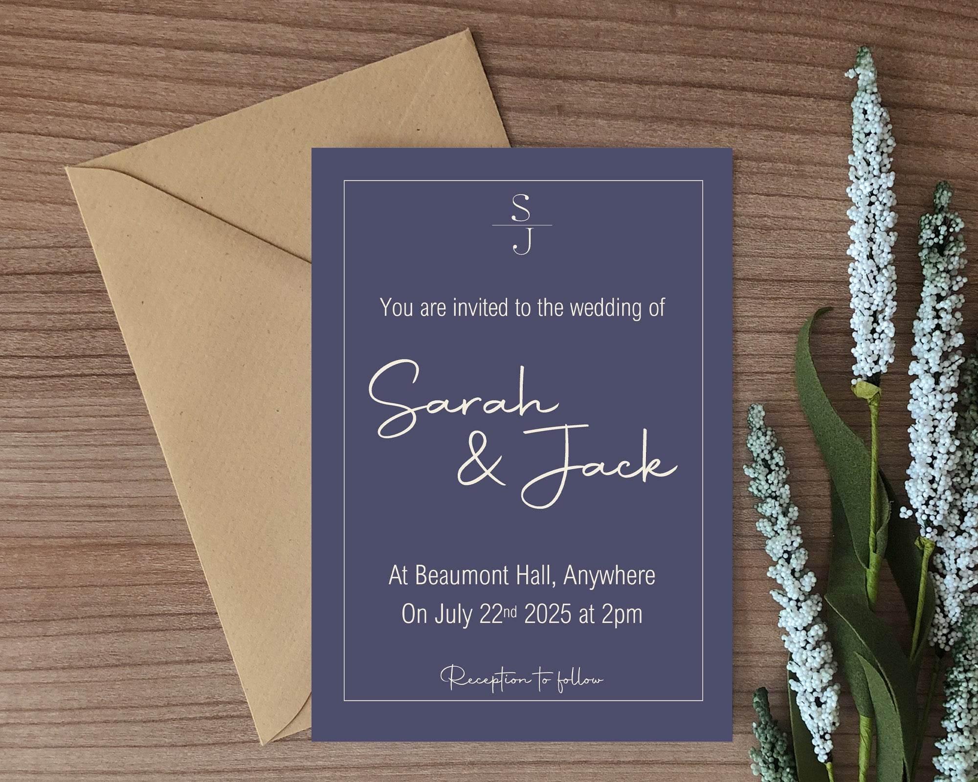 Sapphire Wedding Party Invitations & Envelopes | Pack of 10 - Larosier Prints