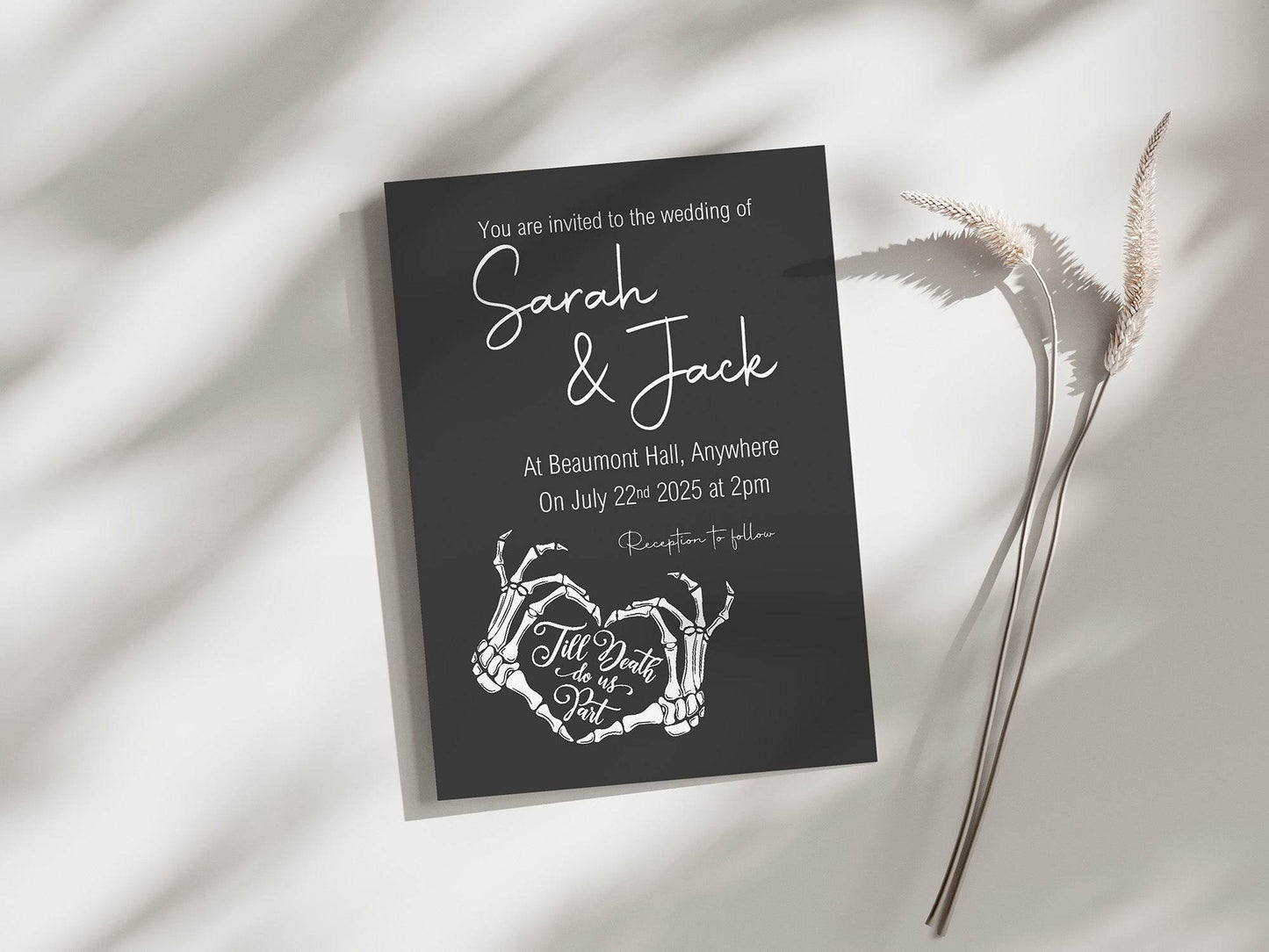 Gothic Wedding Party Invitations & Envelopes | Black & White | Pack of 10